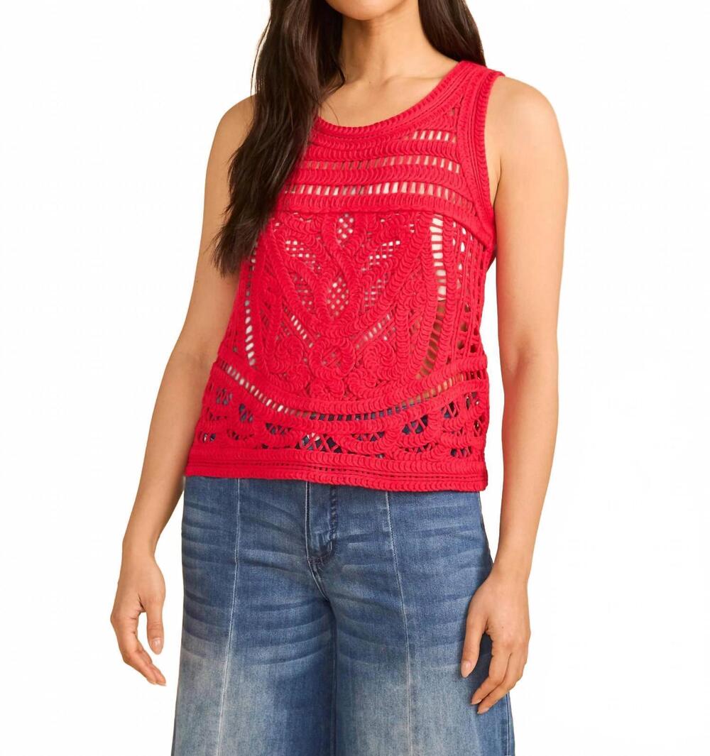NEW FDJ sleeveless textured crochet sweater in red